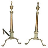 Antique Tall Chippendale Style Brass Andirons